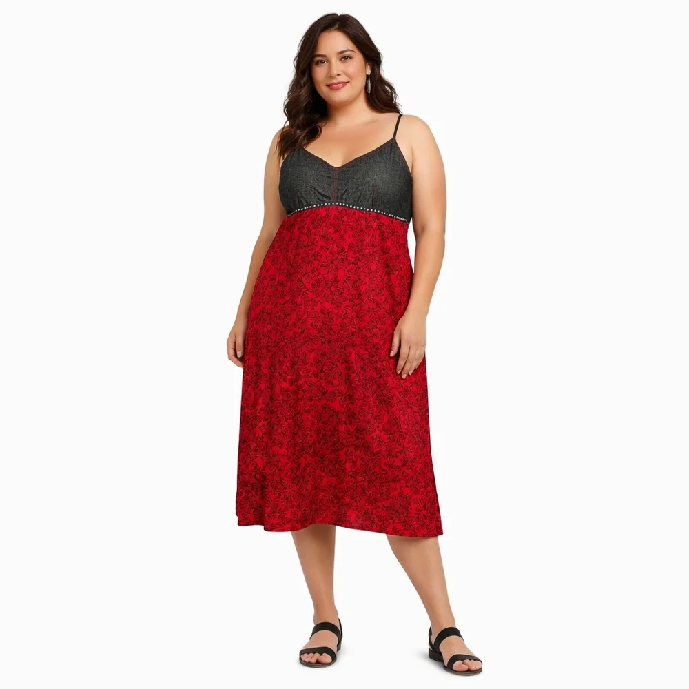 Faded Glory SIZE 16/18 Midi Dress Red Black Women's Extra Large - Picture 6 of 6